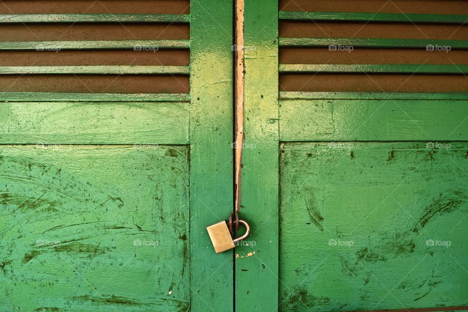 Closed old green door