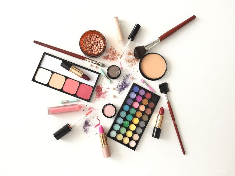 Cosmetics flat lay photo. Make up