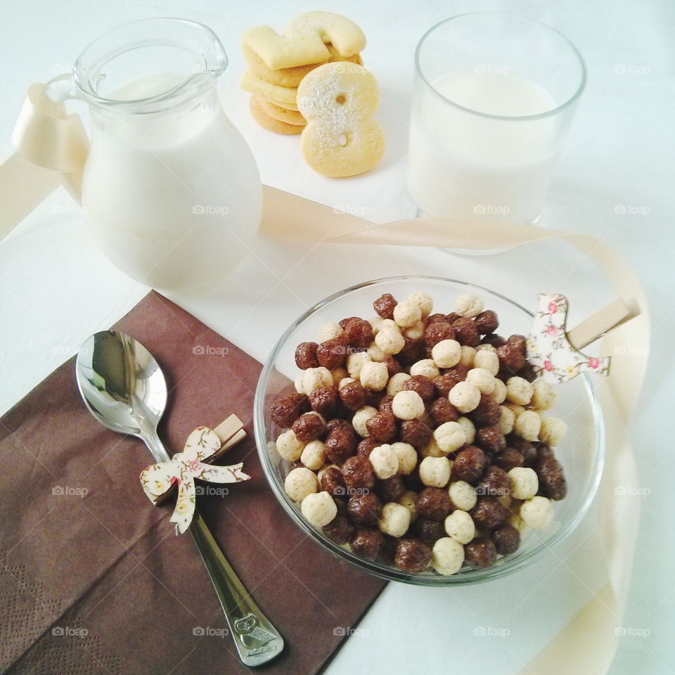 Children's breakfast. Healthy children's breakfast on white background