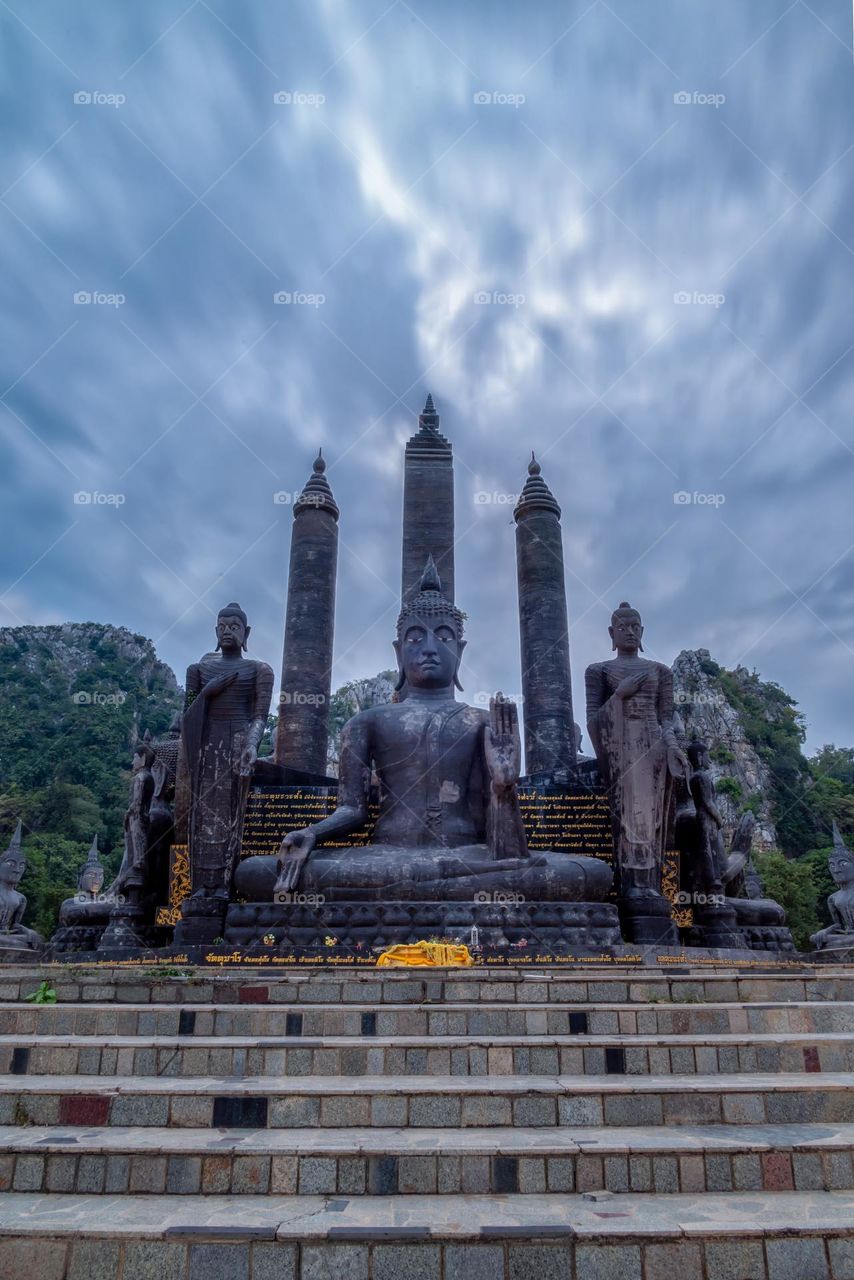 Beautiful scene of Big stone Buddha in Thailand