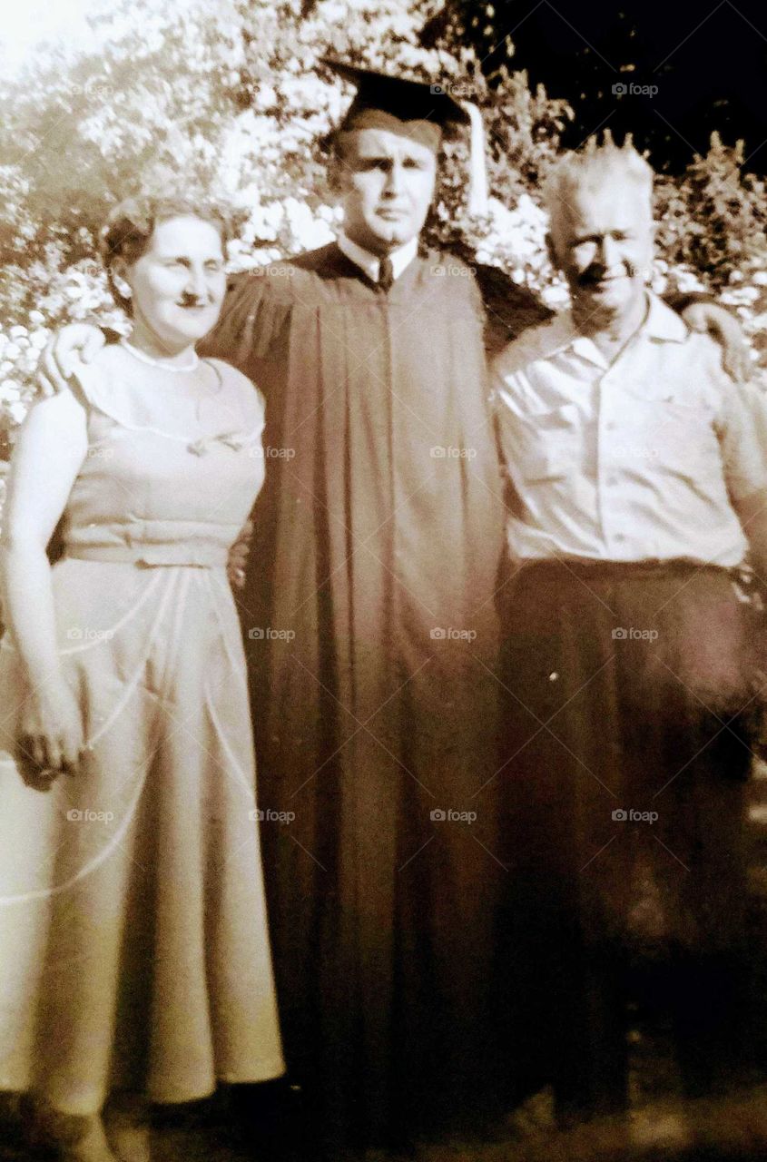 Mother, Son and Grandfather High School Graduation 1950