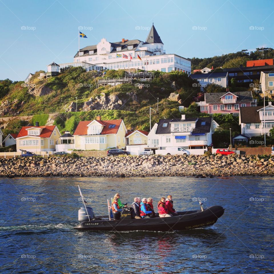 Small village and a speedboat 