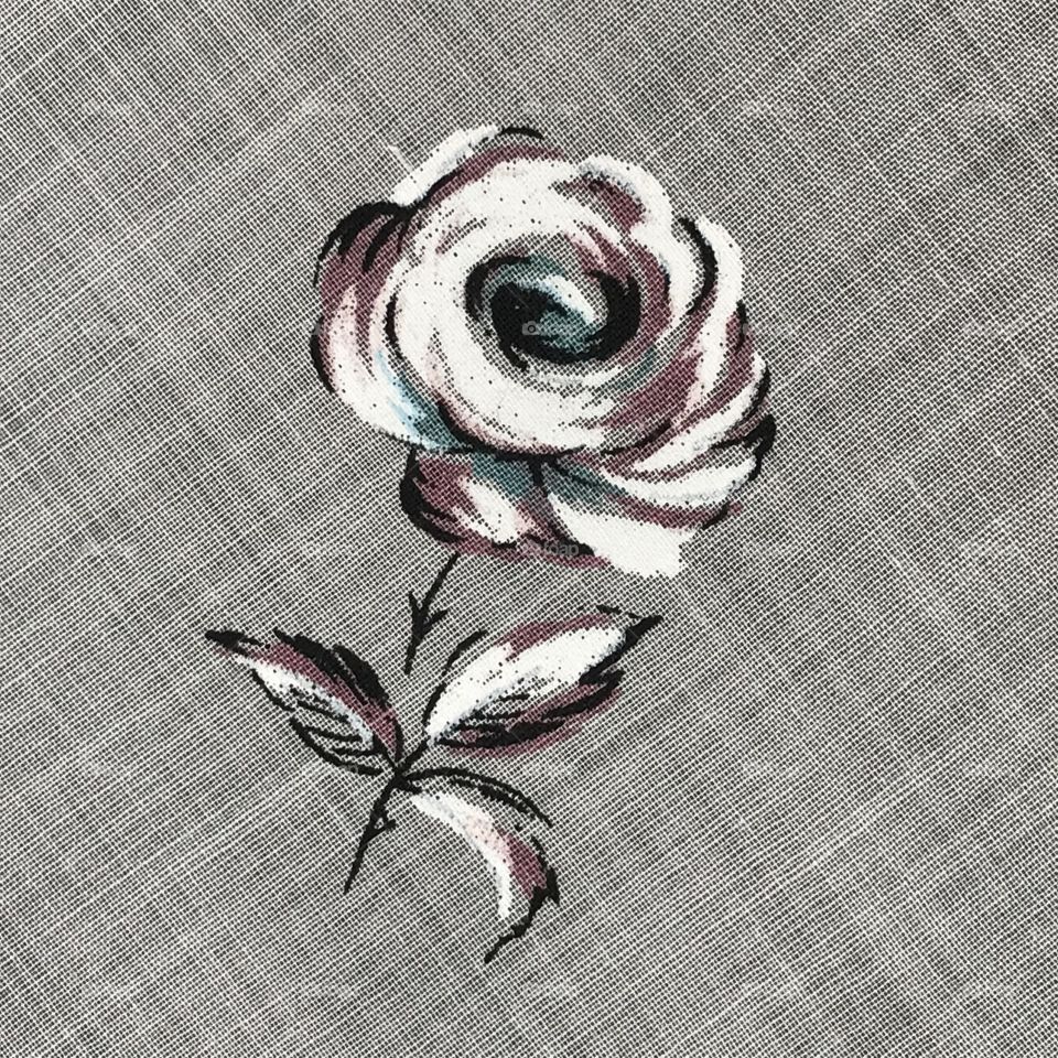 Hand painted print abstract Rose on fabric