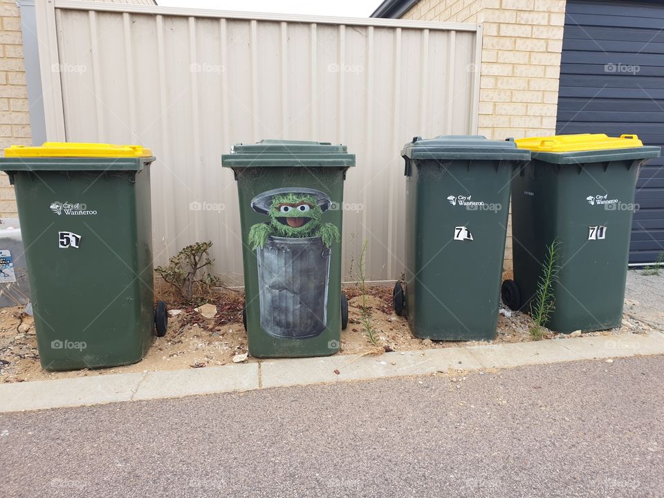 rubbish bins in suburb near Perth,  Australia