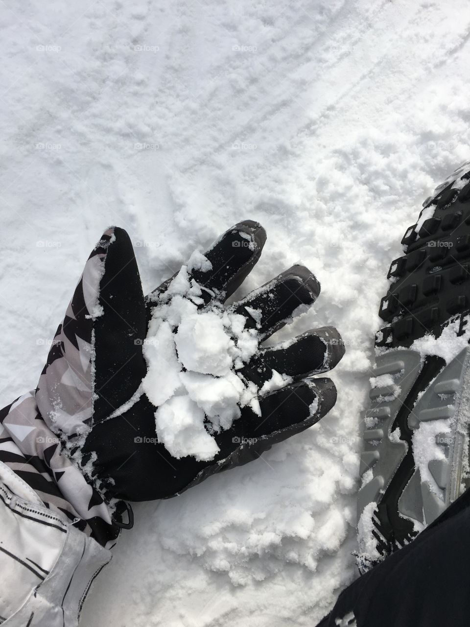 Close-up of person's hand in snowy weather