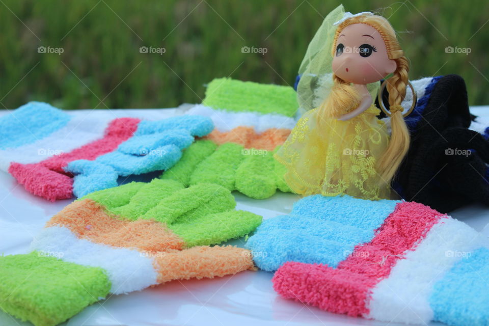 glove, doll, toys, wool color full focus close up outdoor