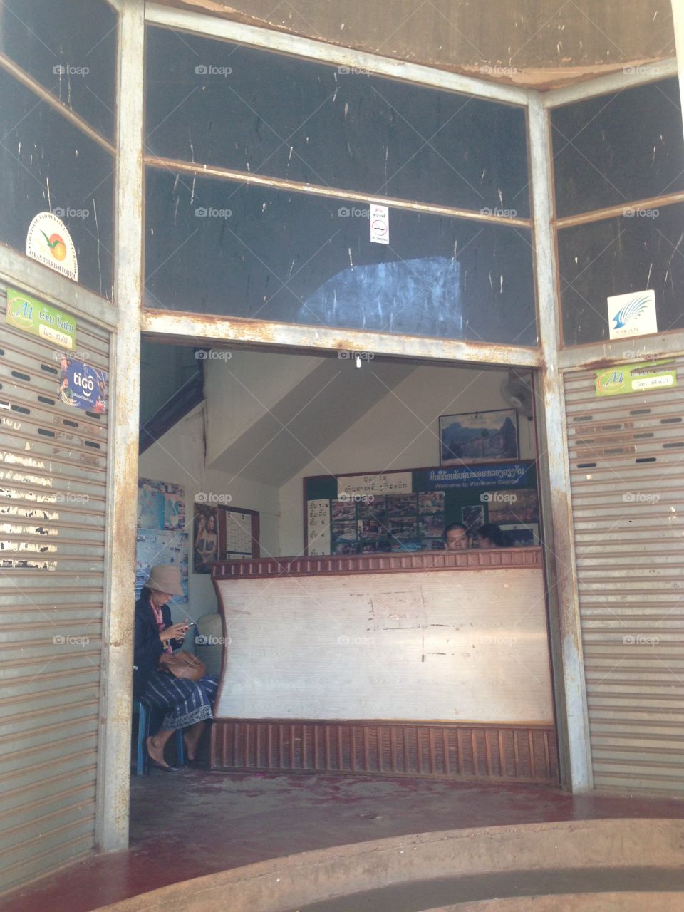 The outside of the store from inside the building.