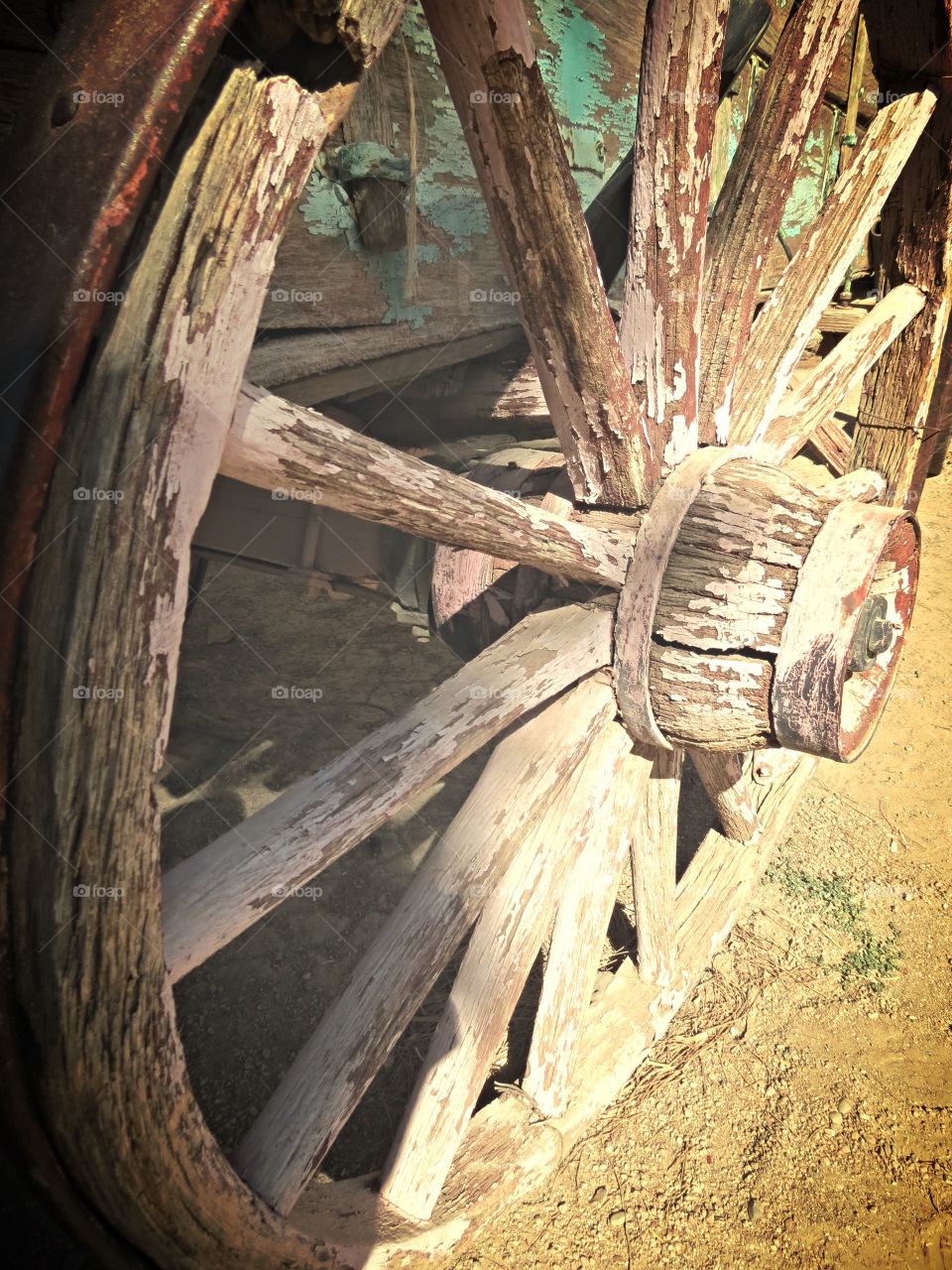 Old wagon wheel.