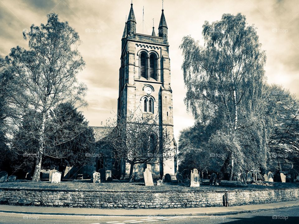 Helmsley Church, North Yorkshire in monochrome. 