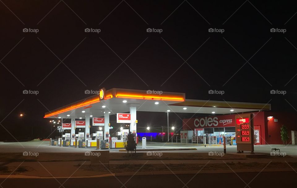 Gas station lights the night