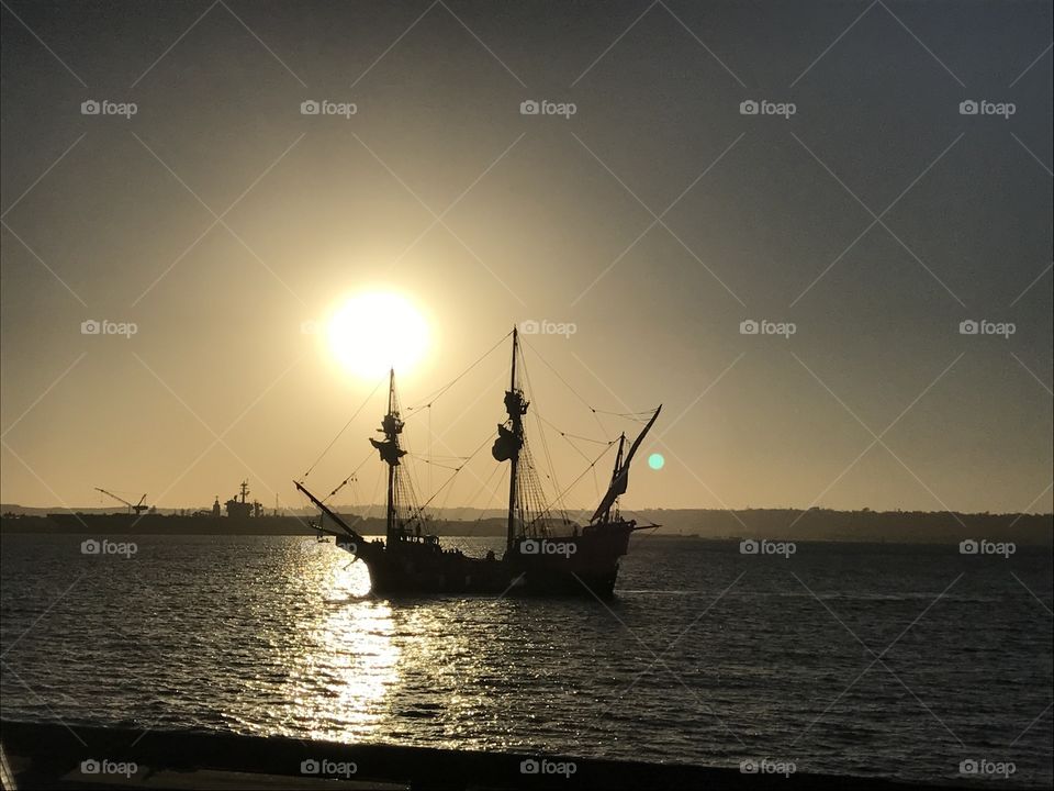 Sailing Ship at Sunset 