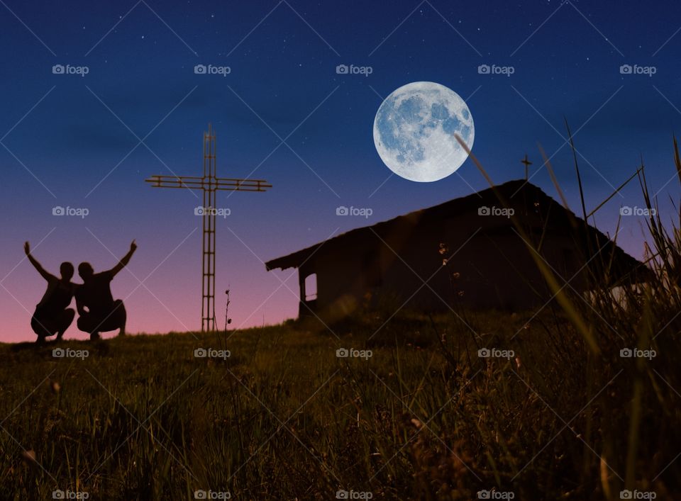 Full moon above the church