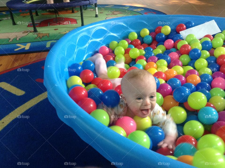 Baby, Down syndrome, ball pit