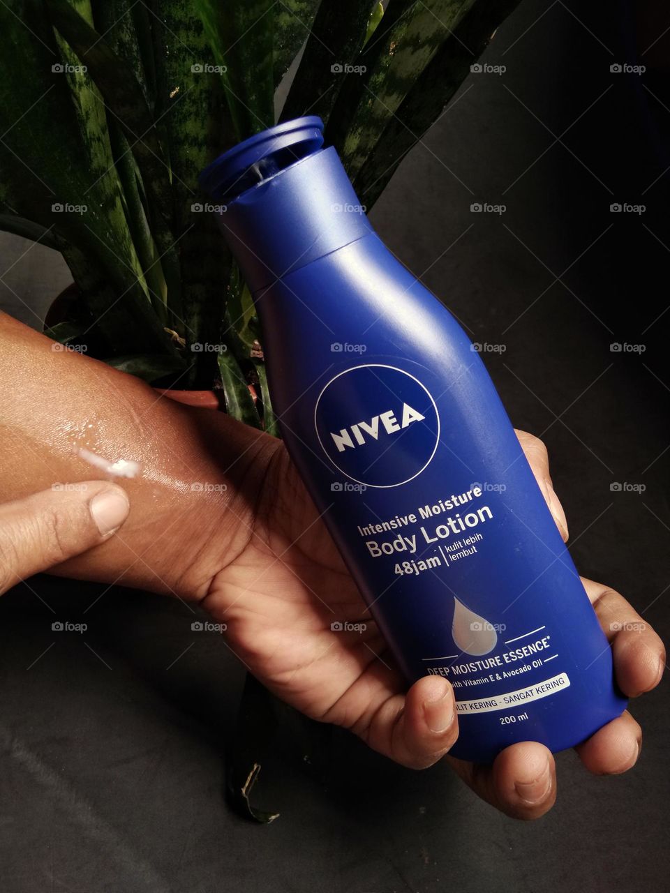 put the lotion on skin.  nivea