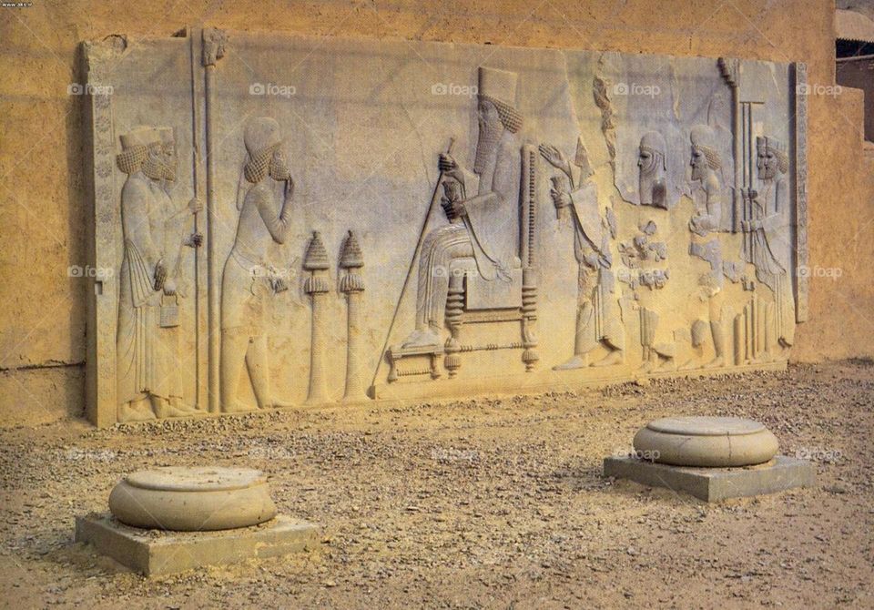 Yellowish limestones of ancient Persepolis stone carving 
