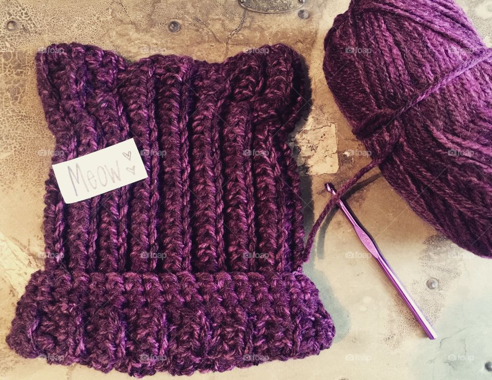 Crochet purple cat hat