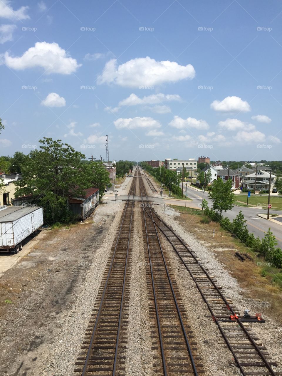 High angle view of empty railway track