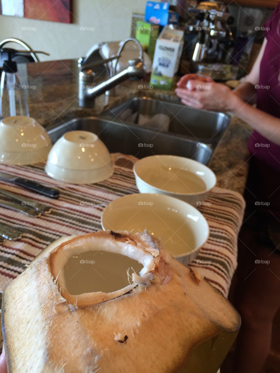 Cracked coconuts and clean cutlery. 