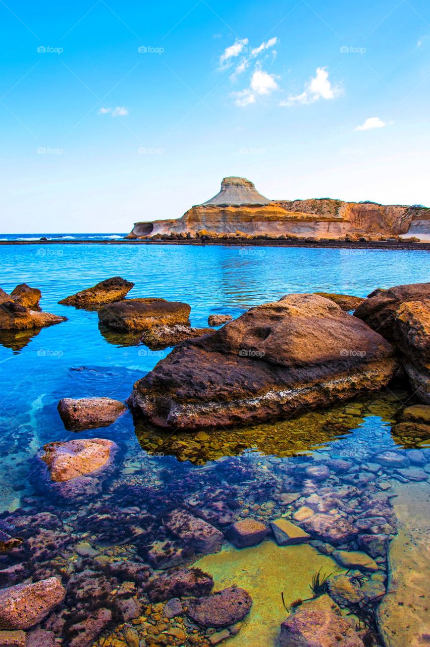 Natural rock formation found ta Xwejni Bay in Marsalforn, Gozo; Malta’s sister island found in the Mediterranean Sea.