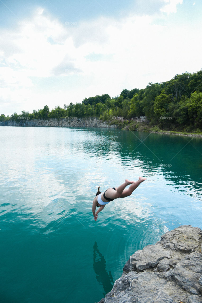 diving into very blue water