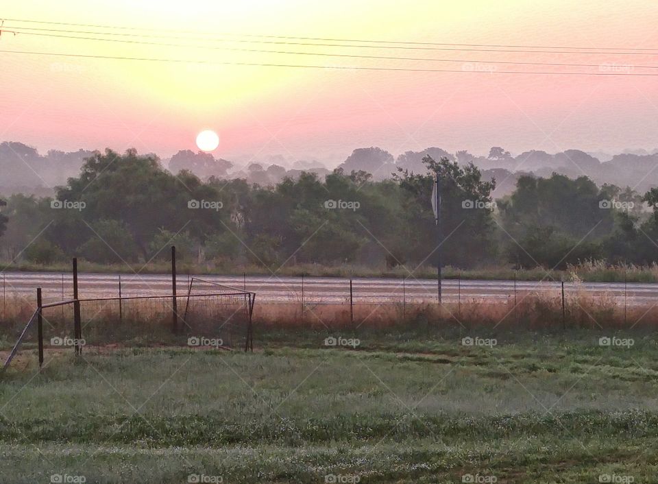 foggy morning sunrise