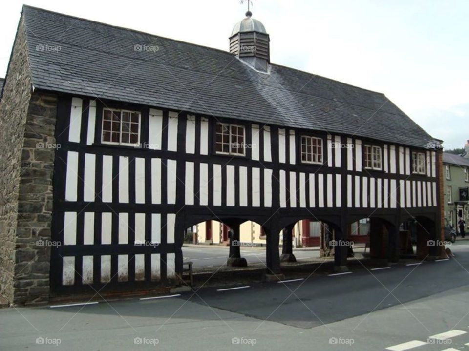 The iconic Old Market Hall in Llanidloes Wales