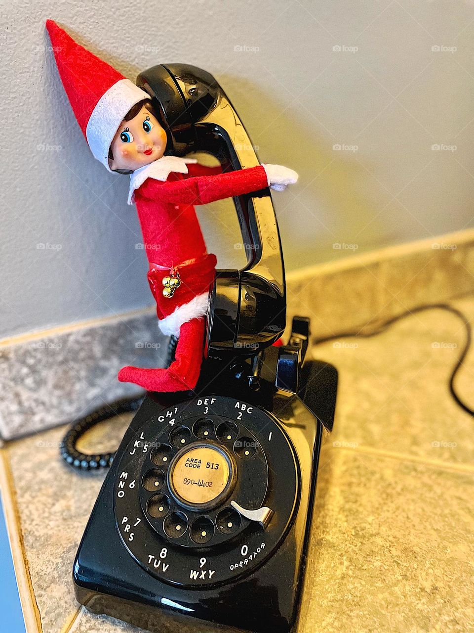 Elf on the Shelf answers phone, Elf on the Shelf ideas, Elf on the Shelf and rotary phone, Ef on the Shelf being silly, Christmas traditions with children, fun at Christmas time