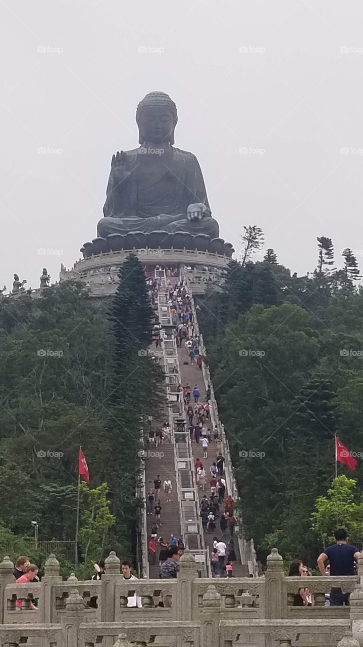 Po Lin Monastery- Buddha, symbolizing Unity with Nature and People-in Lantau Island, Ngong Ping Village, Hong Kong