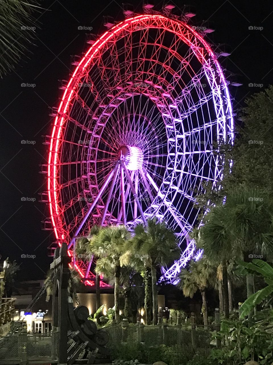 Red and purple ferris wheel