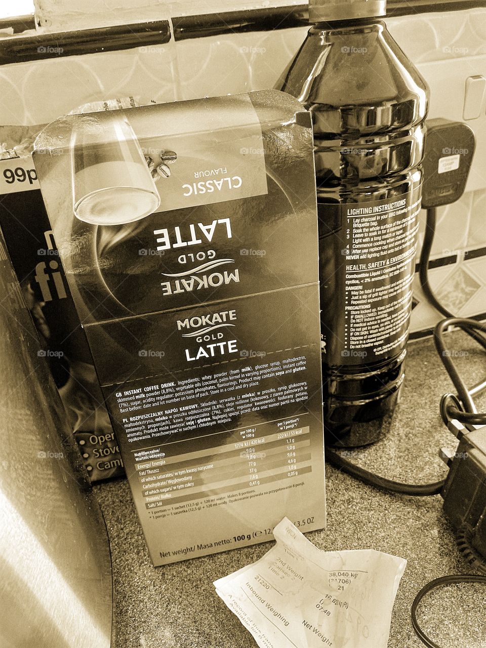 latte box in sepia tone