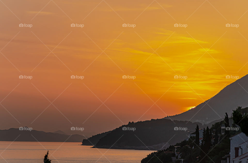 Sunset over coastline