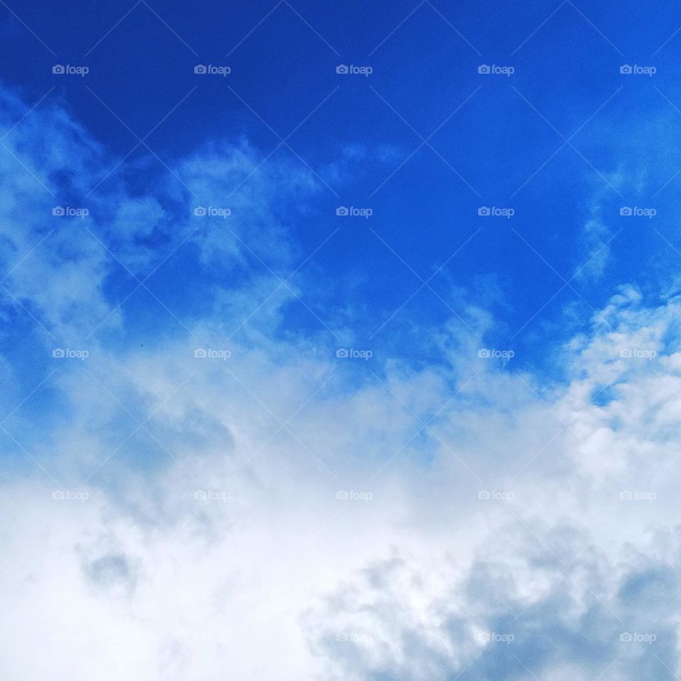 Blue sky, white clouds.