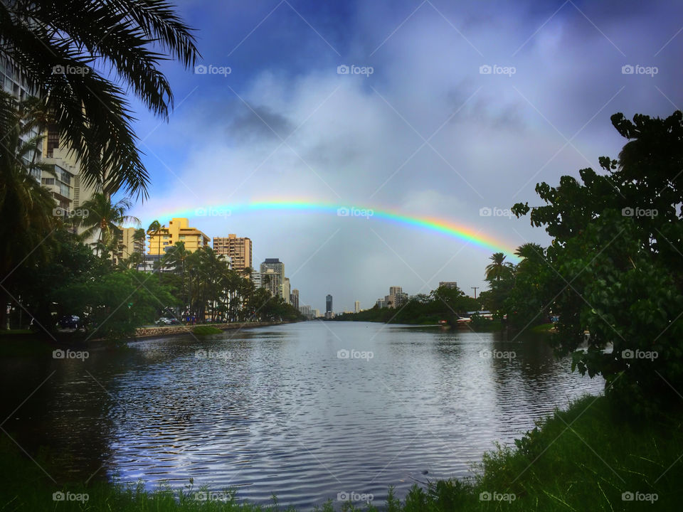 Rainbow over the Ala Wai Canal in Waikiki, Hawaii 