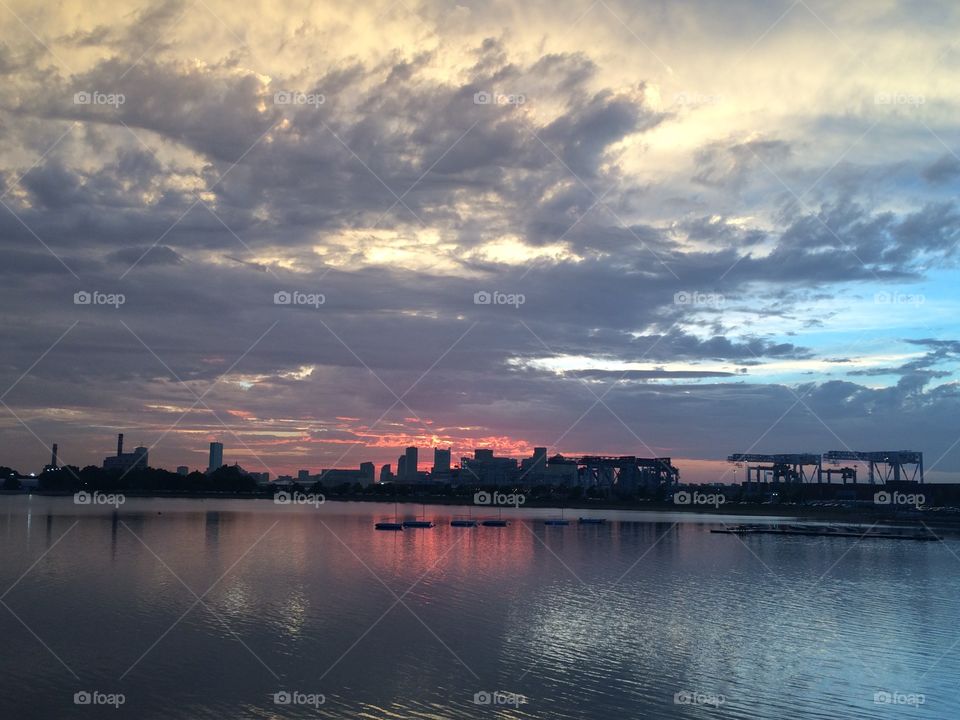 Twilight in Boston. Sunset starting to occur in Boston on a summer night 