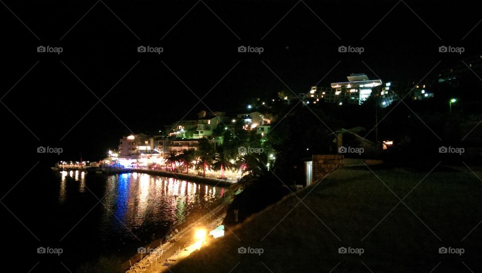Beach at night. Beautiful lights