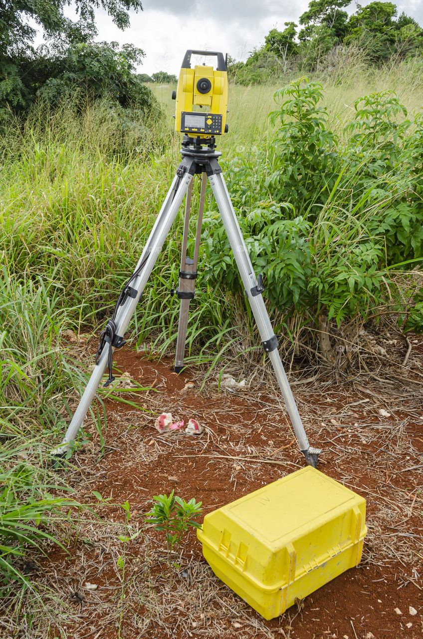 Theodolite On Tripod In Field