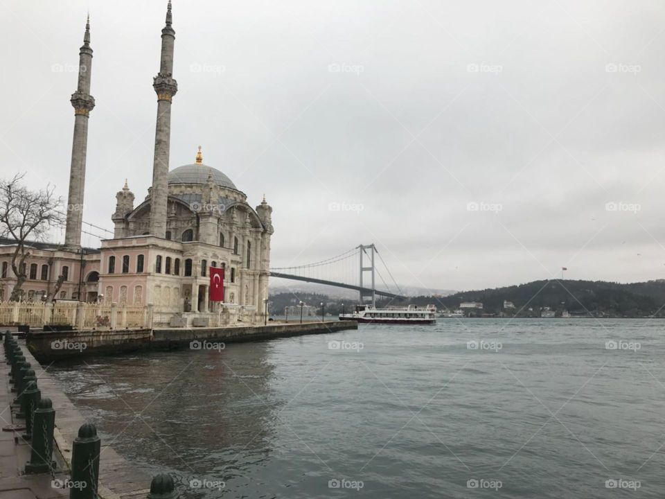 Ortukay mosque in istanbule turkey nears bosfor bridge
