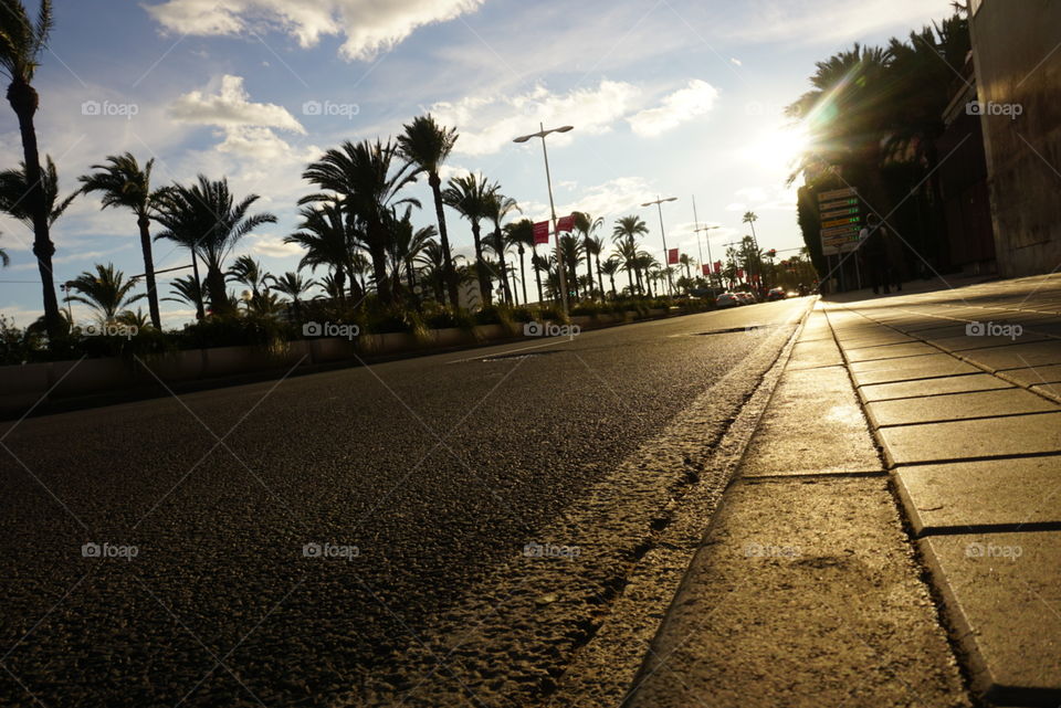 Sunset#walk#road#palms#sky#clouds