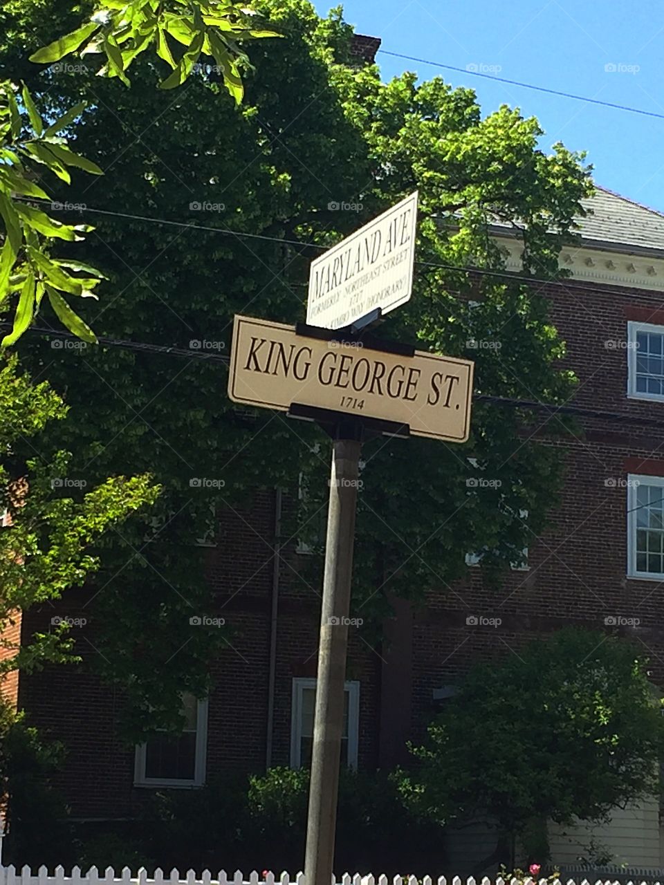Historical street signs in downtown Annapolis, Maryland. 