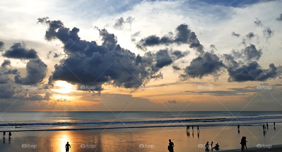 Sunset rays at kuta beach bali
