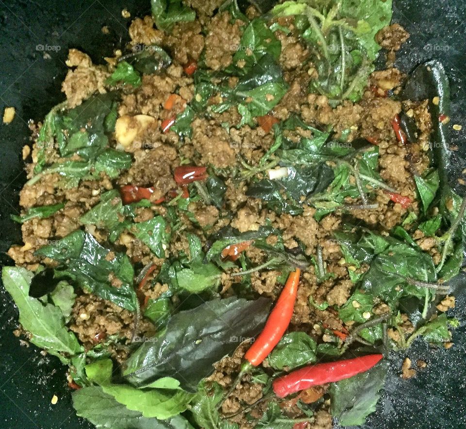 Thai fried beef with basil