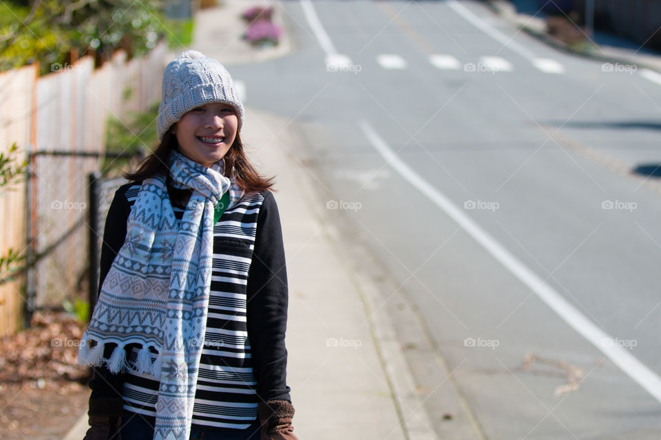 Girl on sidewalk 