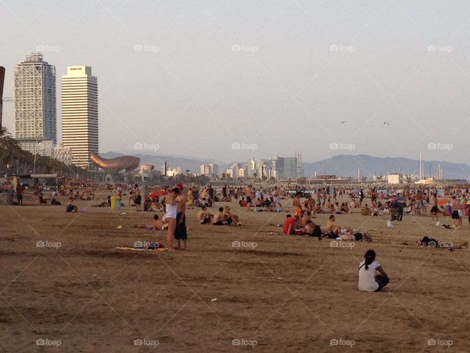 Barcelona beach. A dirty beach along Barcelona Spain 