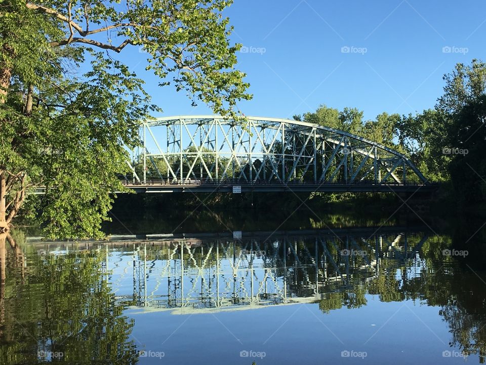 Reflection of bridge spanning Housatonic