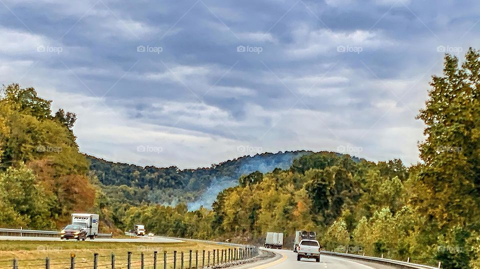 Travel In The Smoky Mountains Of Tennessee In A Cloudy Day Through The Forest Highway. 