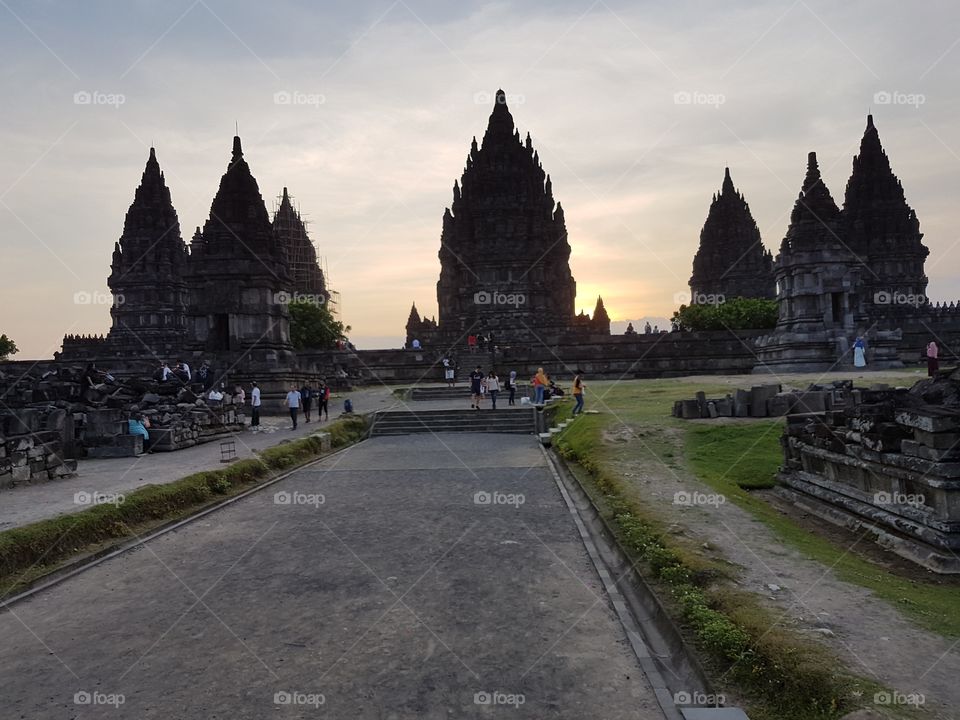 Hindu temple in Indonesia at sunset