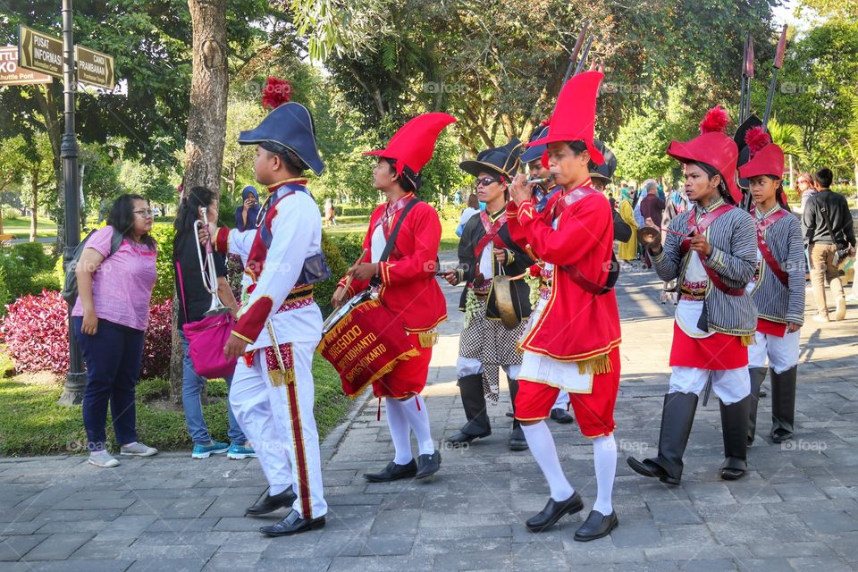 Reenactor of old fashioned soldiers of the Jogjakarta kingdom