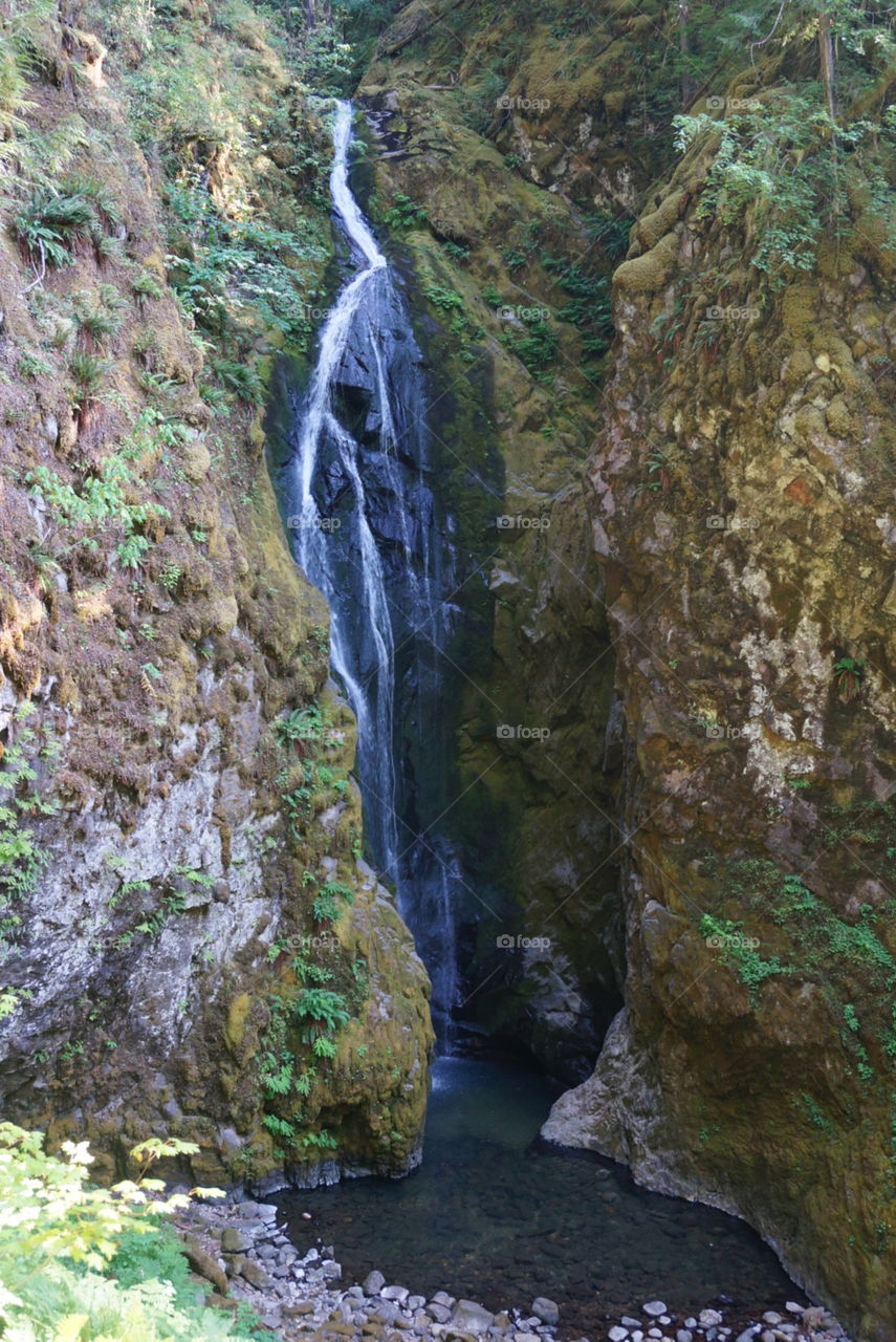Hidden fall. Waterfall along trail