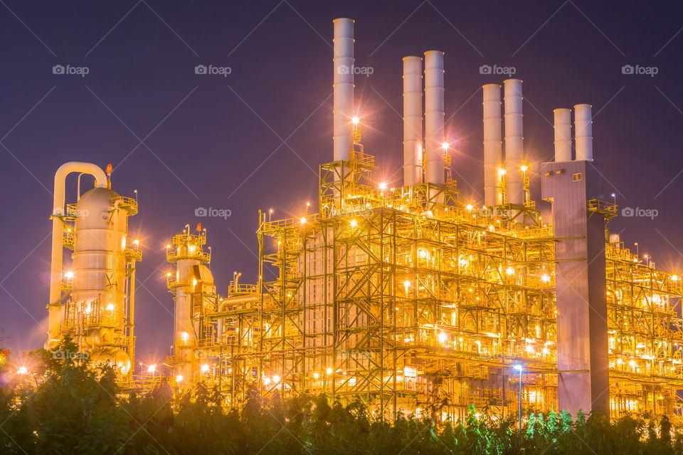 refinery industrial oil and gas at night