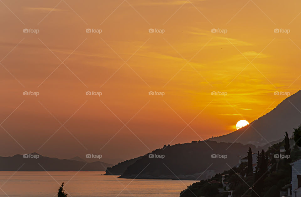 Sunset over coastline